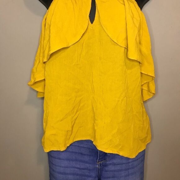 EXPRESS Yellow Sleeveless Flounce Halter Top - Picture 4 of 8